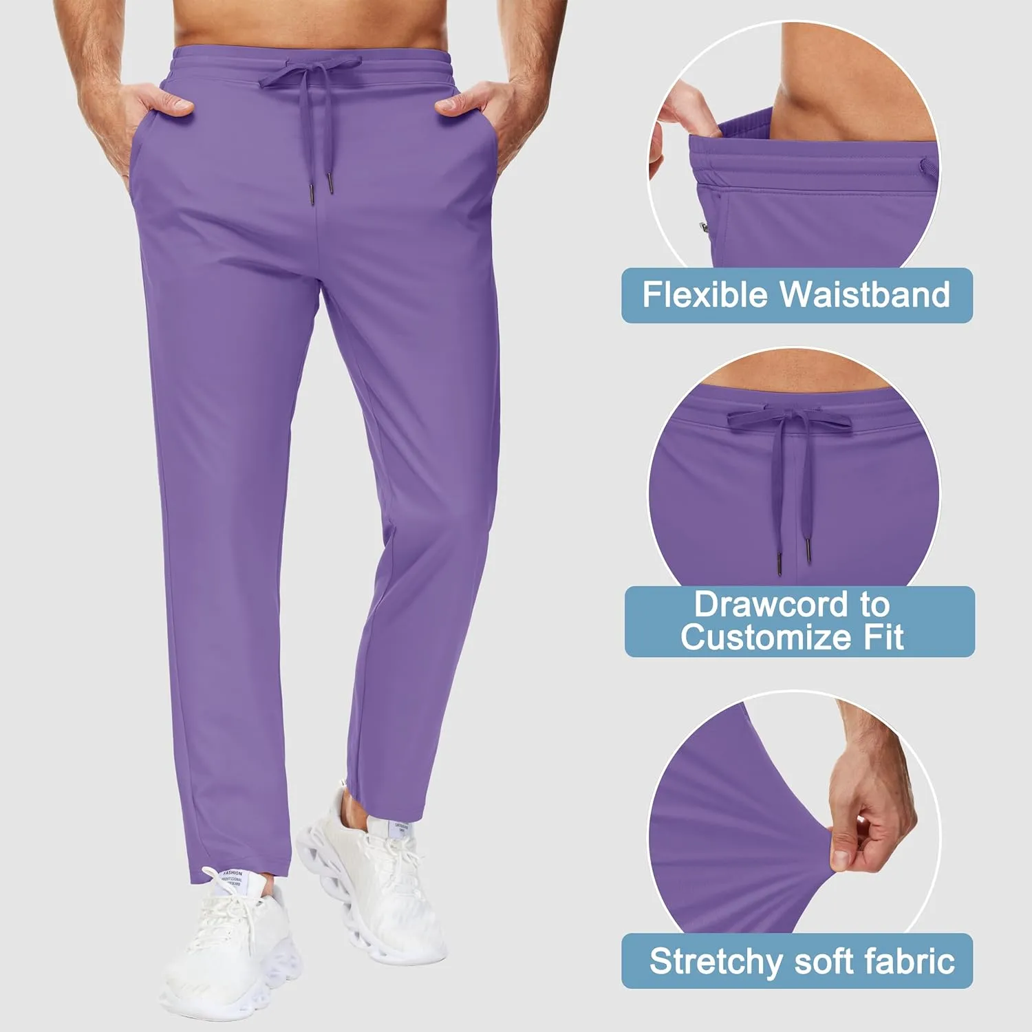 29"/34"/36" Inseam Men's Sweatpants with Zipper Pockets Men Joggers Running Workout Athletic Gym Track Tall Pants