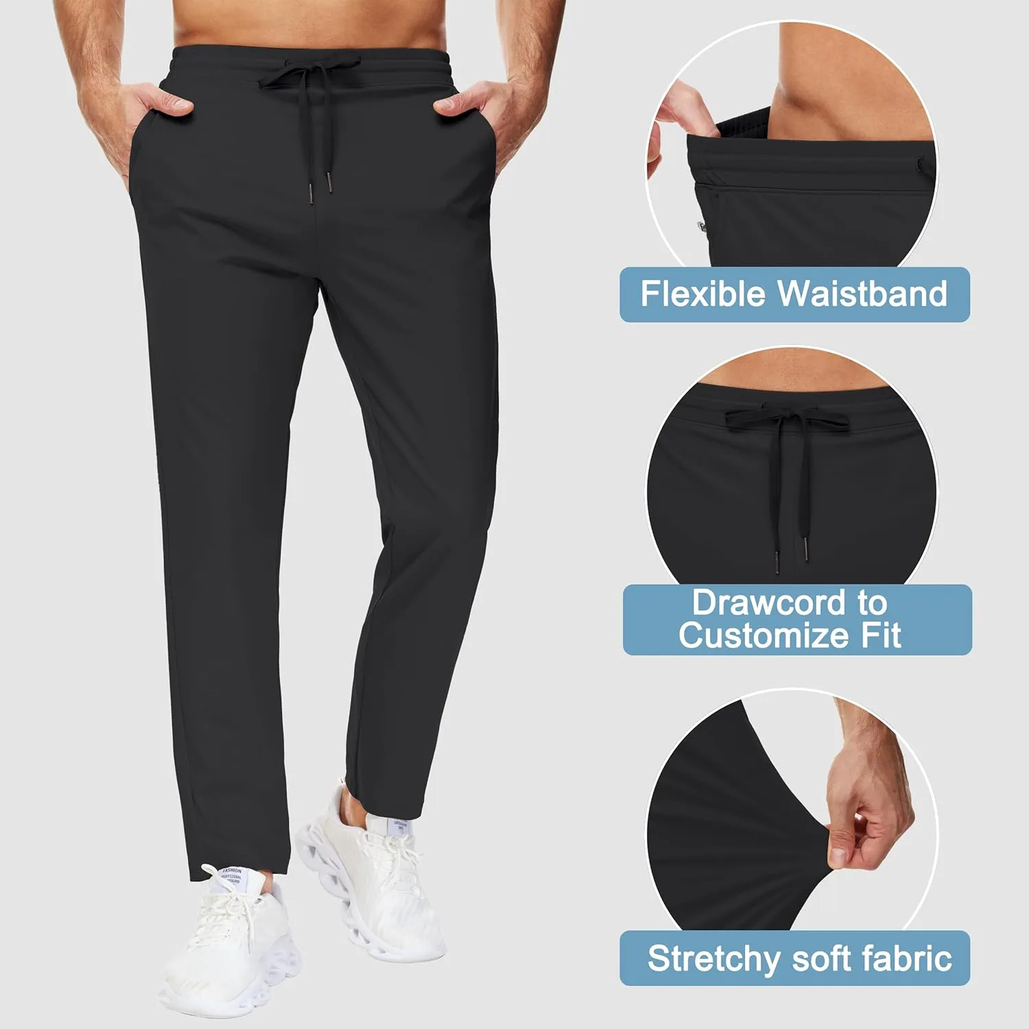 29"/34"/36" Inseam Men's Sweatpants with Zipper Pockets Men Joggers Running Workout Athletic Gym Track Tall Pants