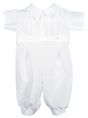 Baby Boys White Pin Tucked Short Sleeve Christening Romper Newborn-24M