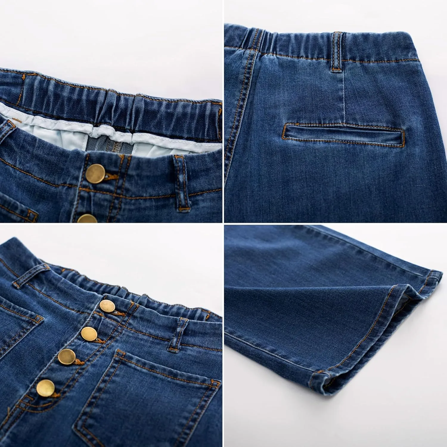 Belle Poque Women's Wide Leg Jeans High Waisted Stretchy Straight Leg Button Fly Denim Pants Trousers with Pockets
