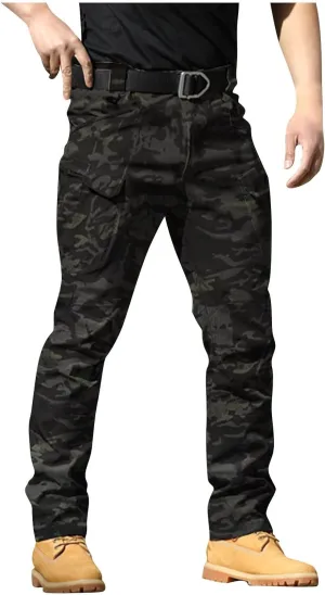 Cargo Pants for Men Multi Pocket Athletic Trousers Military Fan Elastic Waistband Work Lounge Overalls