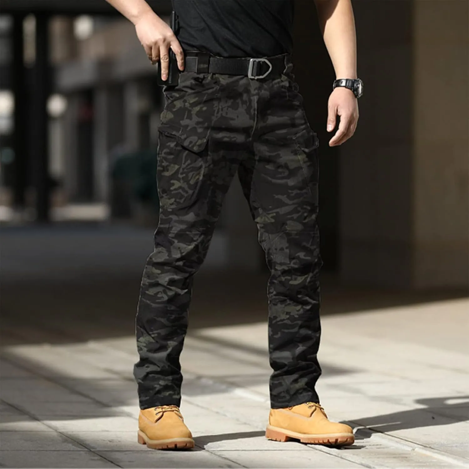 Cargo Pants for Men Multi Pocket Athletic Trousers Military Fan Elastic Waistband Work Lounge Overalls