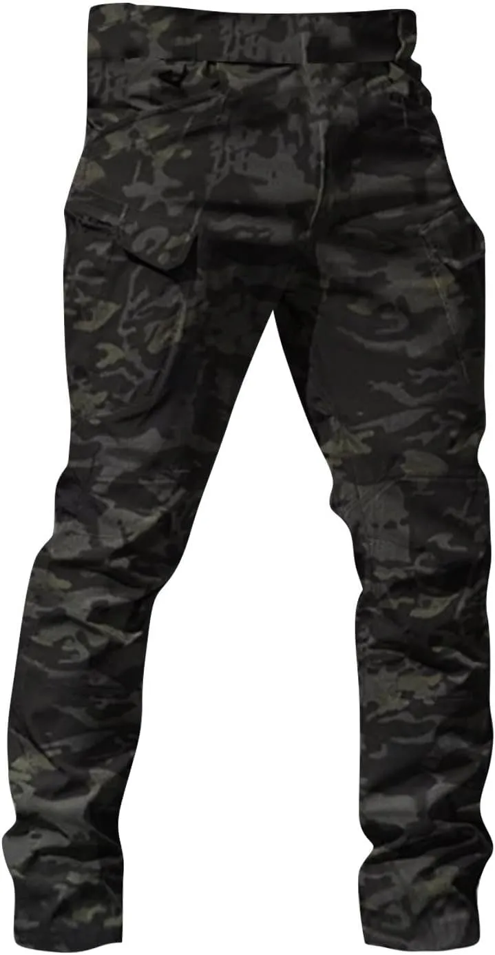 Cargo Pants for Men Multi Pocket Athletic Trousers Military Fan Elastic Waistband Work Lounge Overalls
