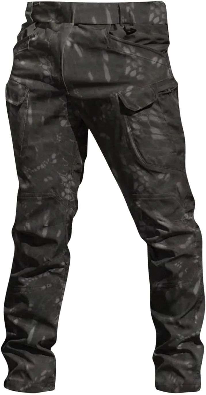 Cargo Pants for Men Multi Pocket Athletic Trousers Military Fan Elastic Waistband Work Lounge Overalls