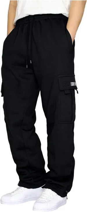 Cargo Sweatpants for Men Cargo Pants Fleece Joggers Elastic Waist Baggy Drawstring Trousers Sweat Pants with Pockets