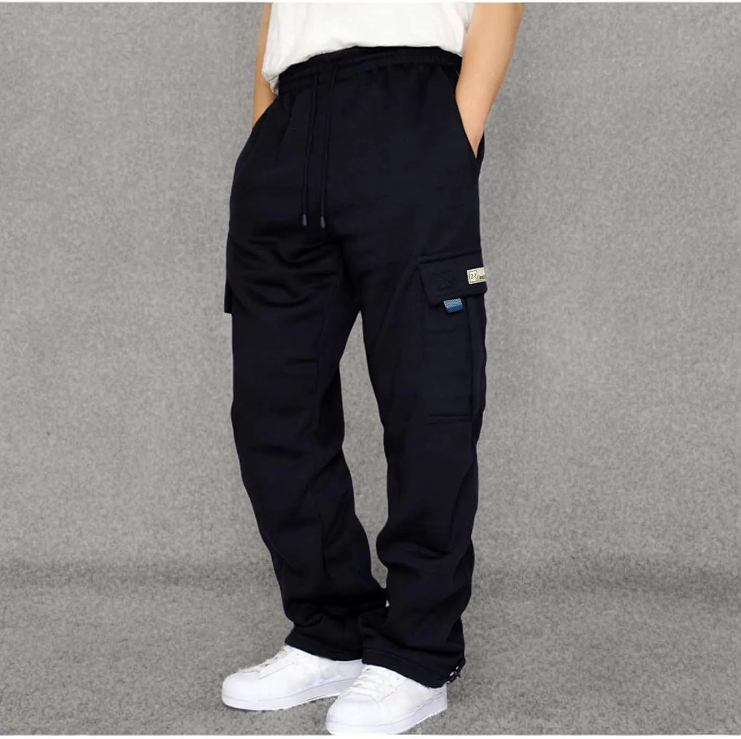 Cargo Sweatpants for Men Cargo Pants Fleece Joggers Elastic Waist Baggy Drawstring Trousers Sweat Pants with Pockets
