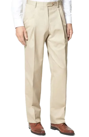 Cotton/Poly Dress Khaki, Self Sizer<br>Pleated<br>Regular Rise