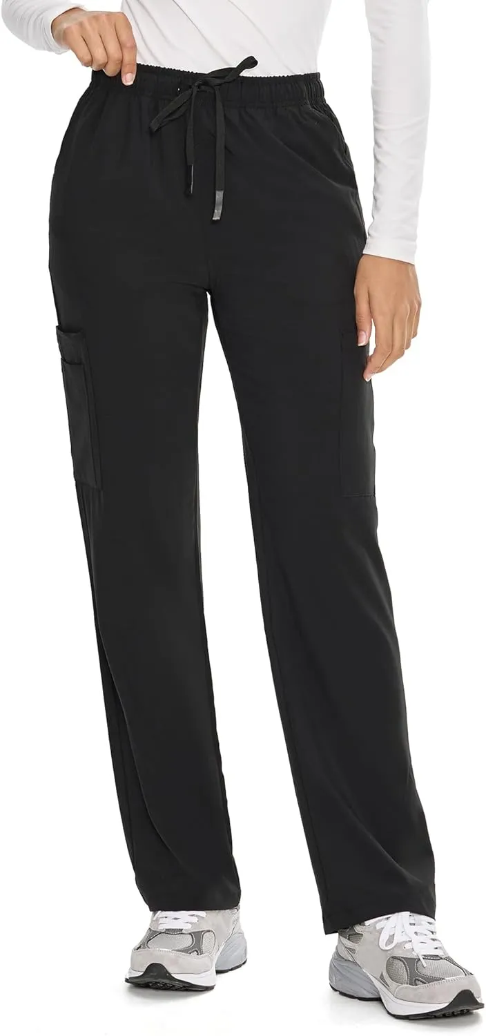 COZYFIT Straight Leg Scrub Pants for Women, Drawstring Soft Stretch, Anti-Wrinkle Women's Scrub Pants with 6 Pockets