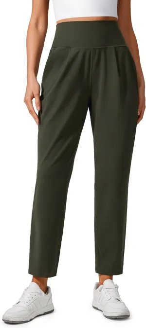 CRZ YOGA Butterlift Ankle Casual Yoga Pants for Women 7/8 Tapered Front Pleated for Lounge Travel with Pockets