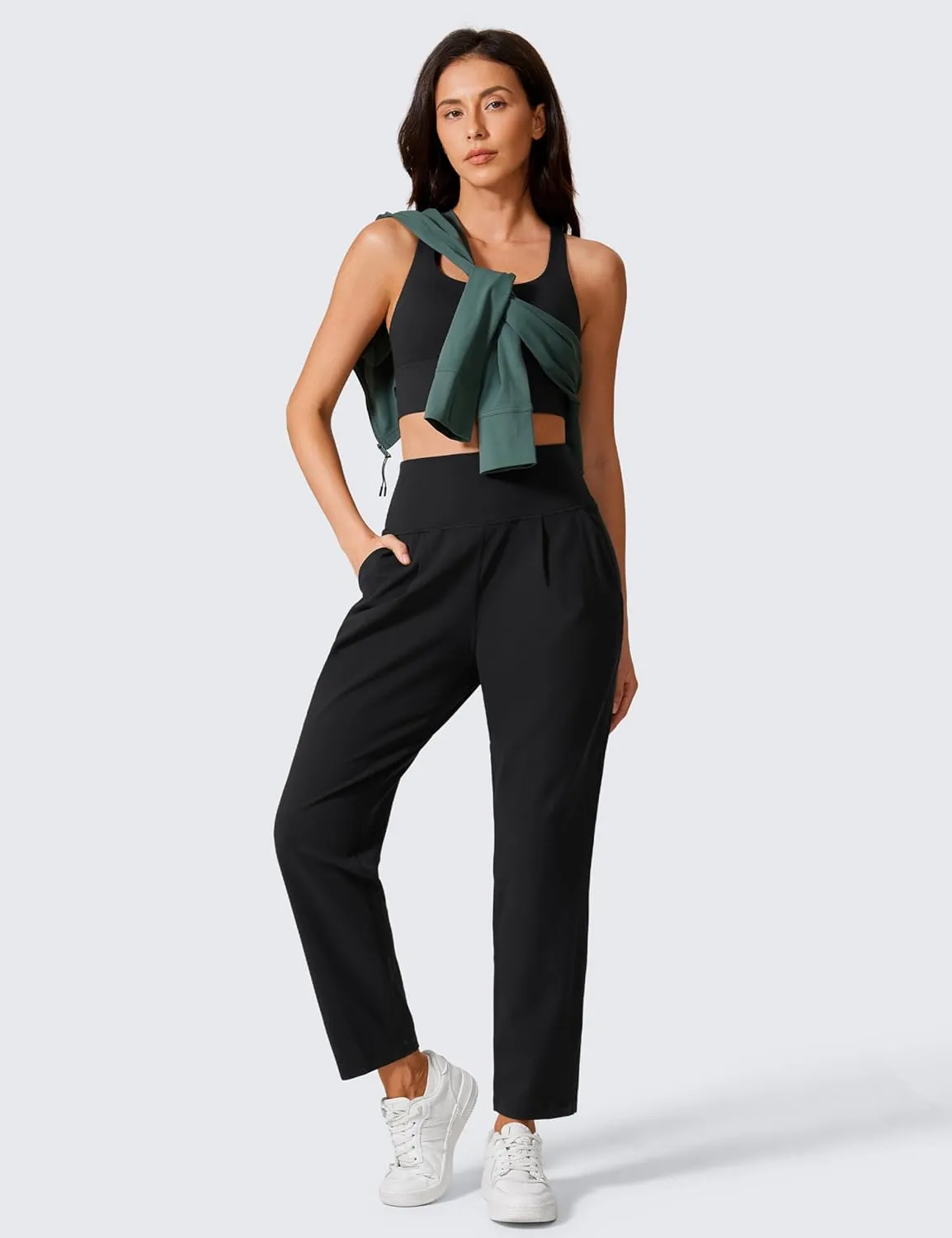 CRZ YOGA Butterlift Ankle Casual Yoga Pants for Women 7/8 Tapered Front Pleated for Lounge Travel with Pockets