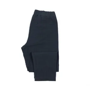 Easy pants in dark navy striped cotton linen seersucker