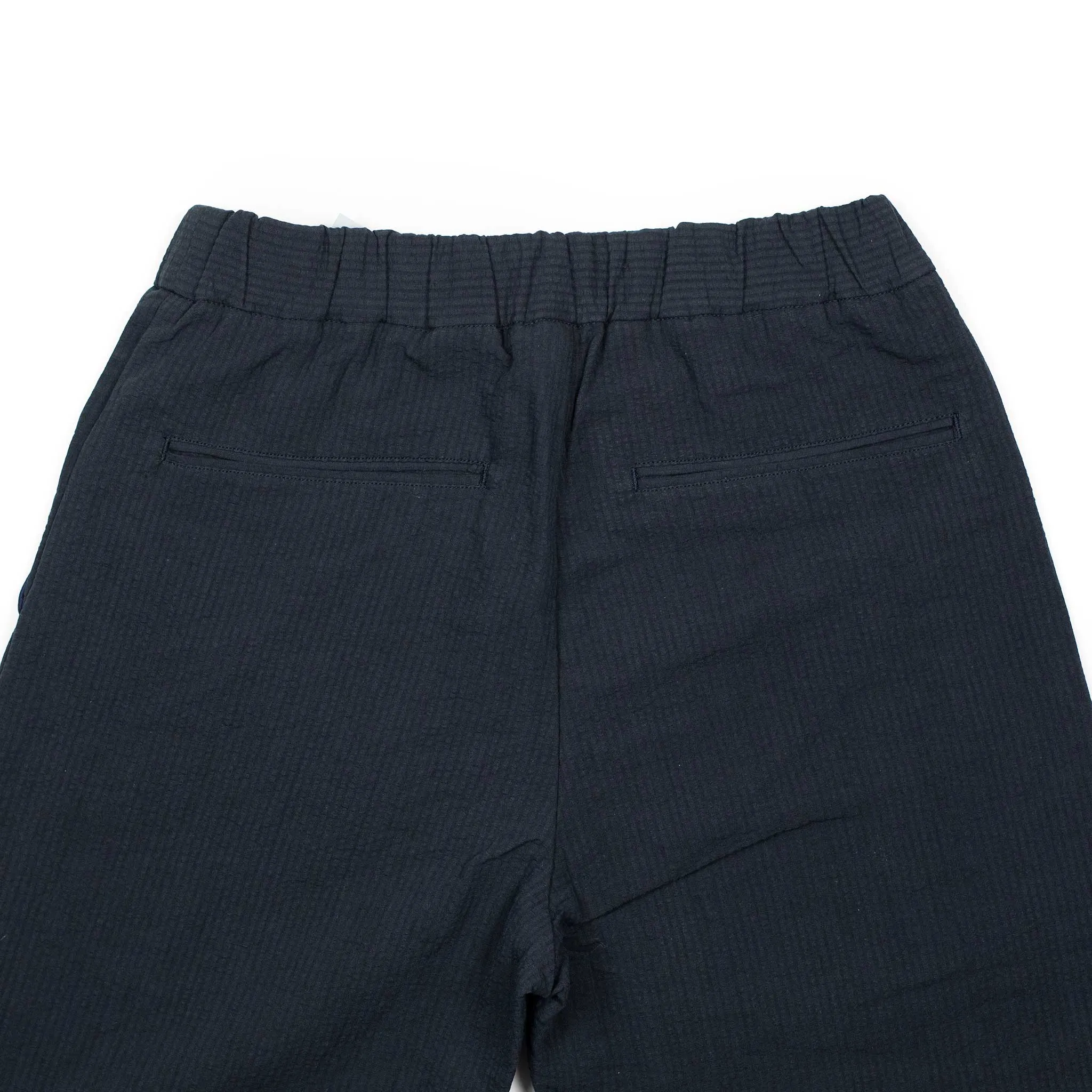 Easy pants in dark navy striped cotton linen seersucker