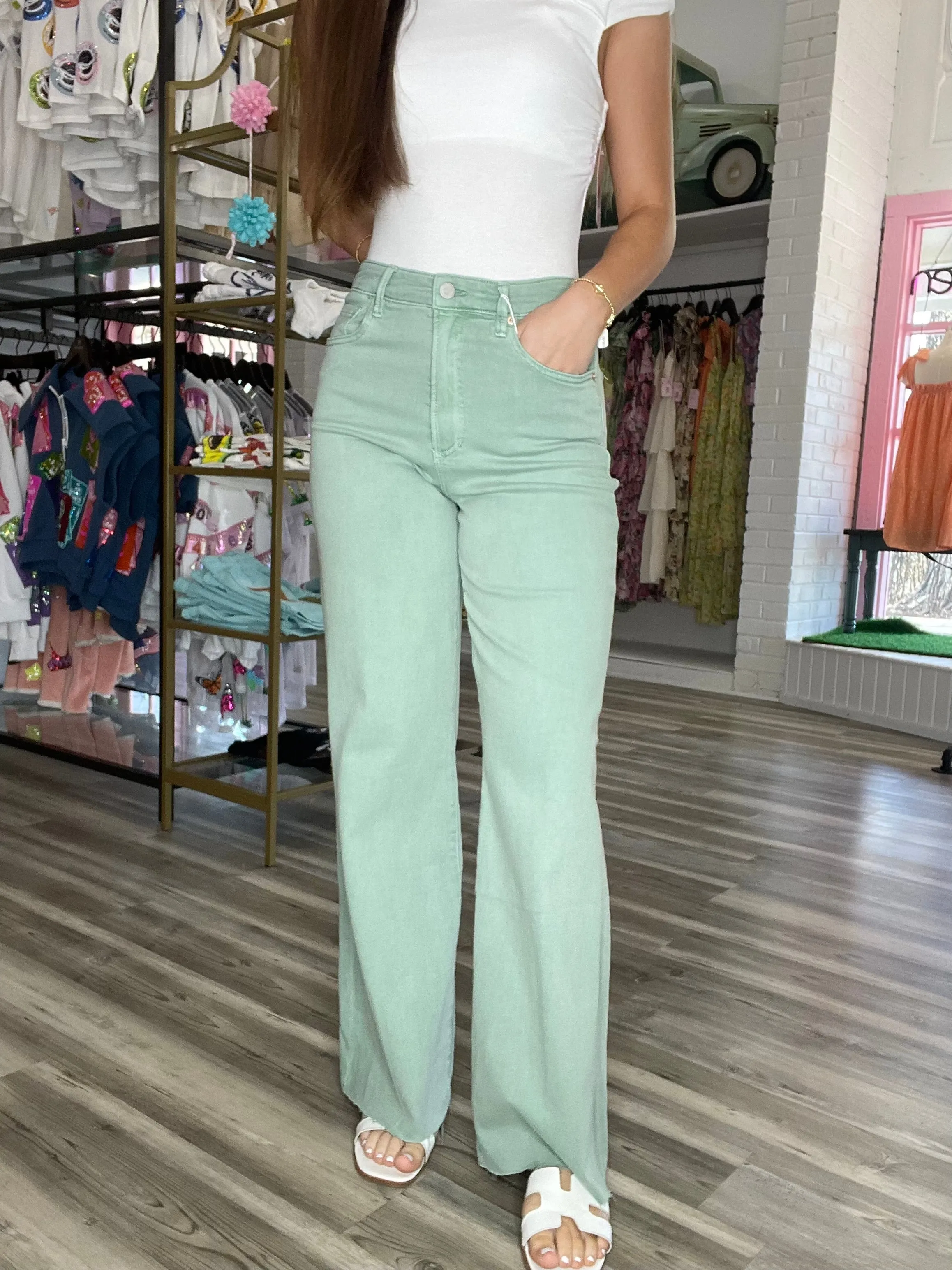 Fiona Wide Leg Super High Rise - Fresh Mint [Dear John Denim]