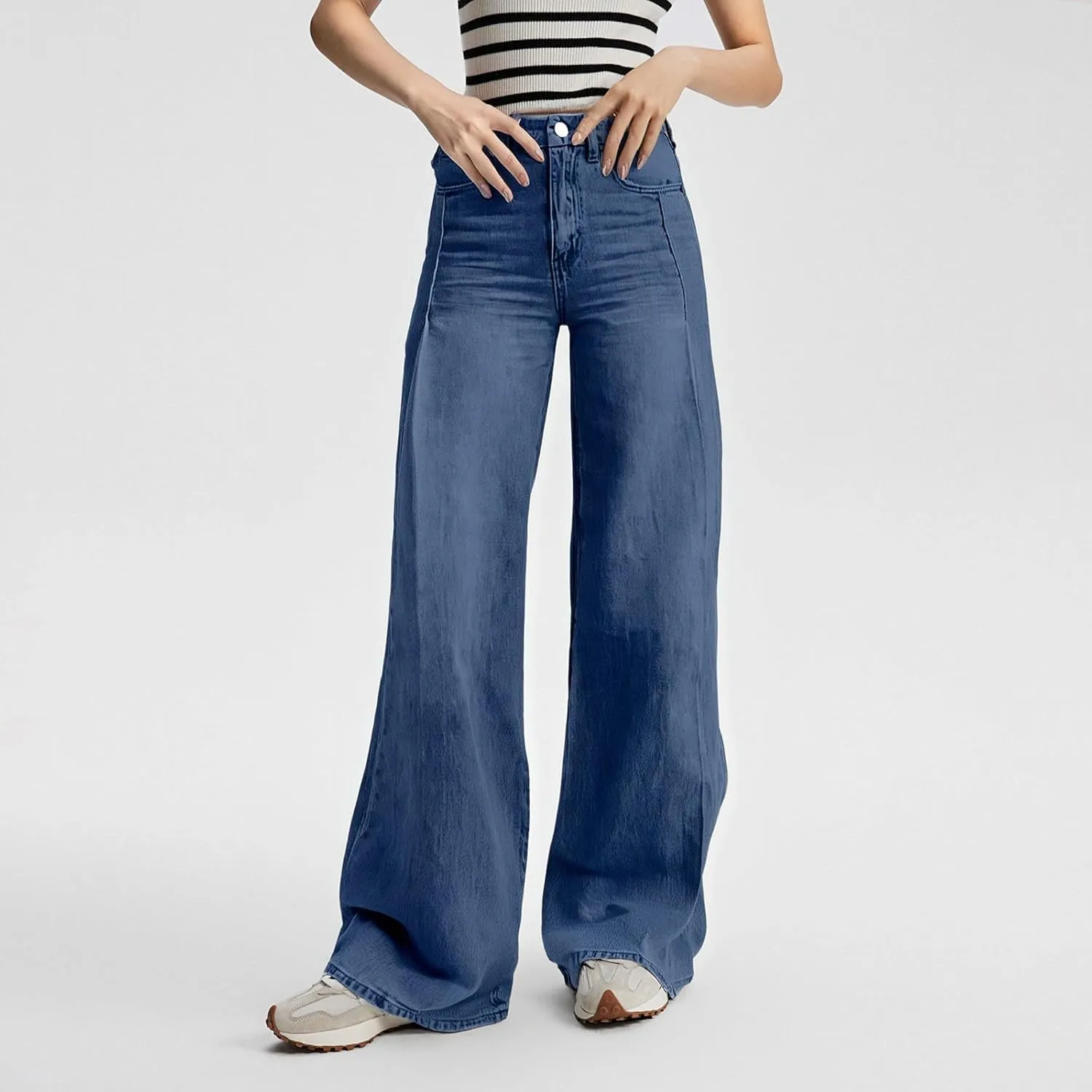 Flare Jeans for Women Vintage Wide Leg Boyfriend Baggy Stretchy High Waisted Denim Pants with Pockets