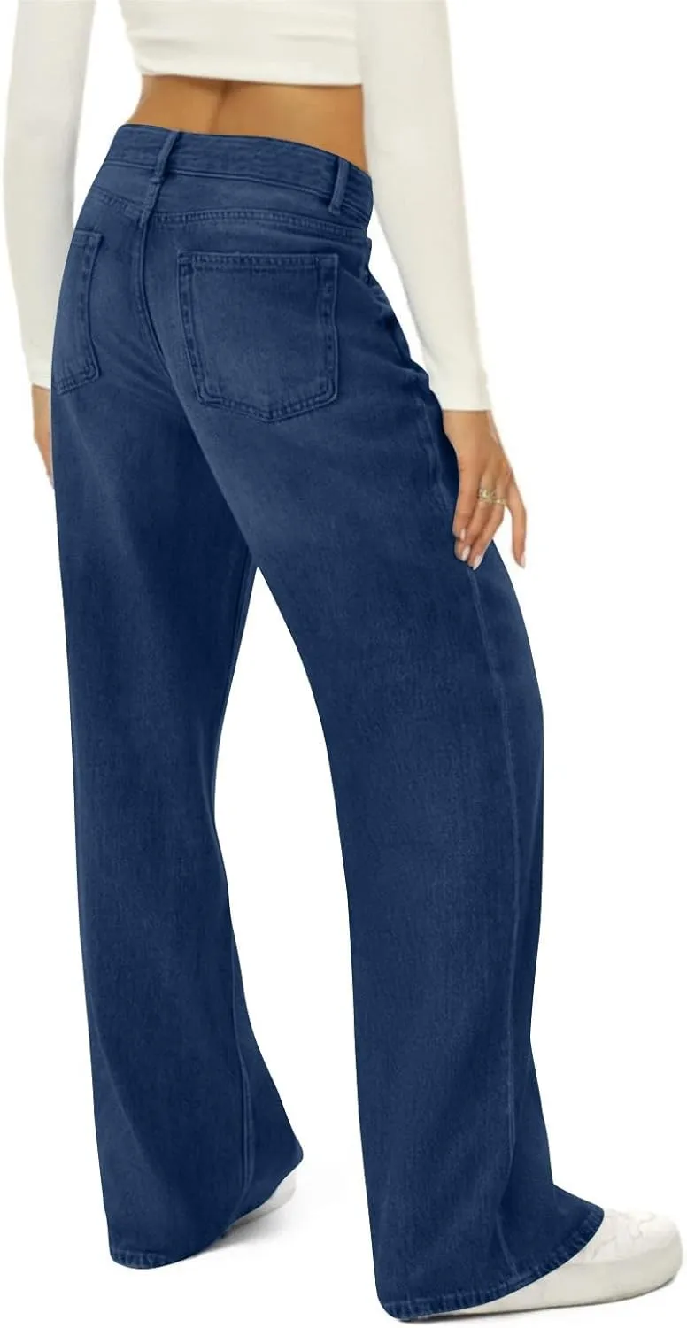 Flare Jeans for Women Vintage Wide Leg Boyfriend Baggy Stretchy High Waisted Denim Pants with Pockets