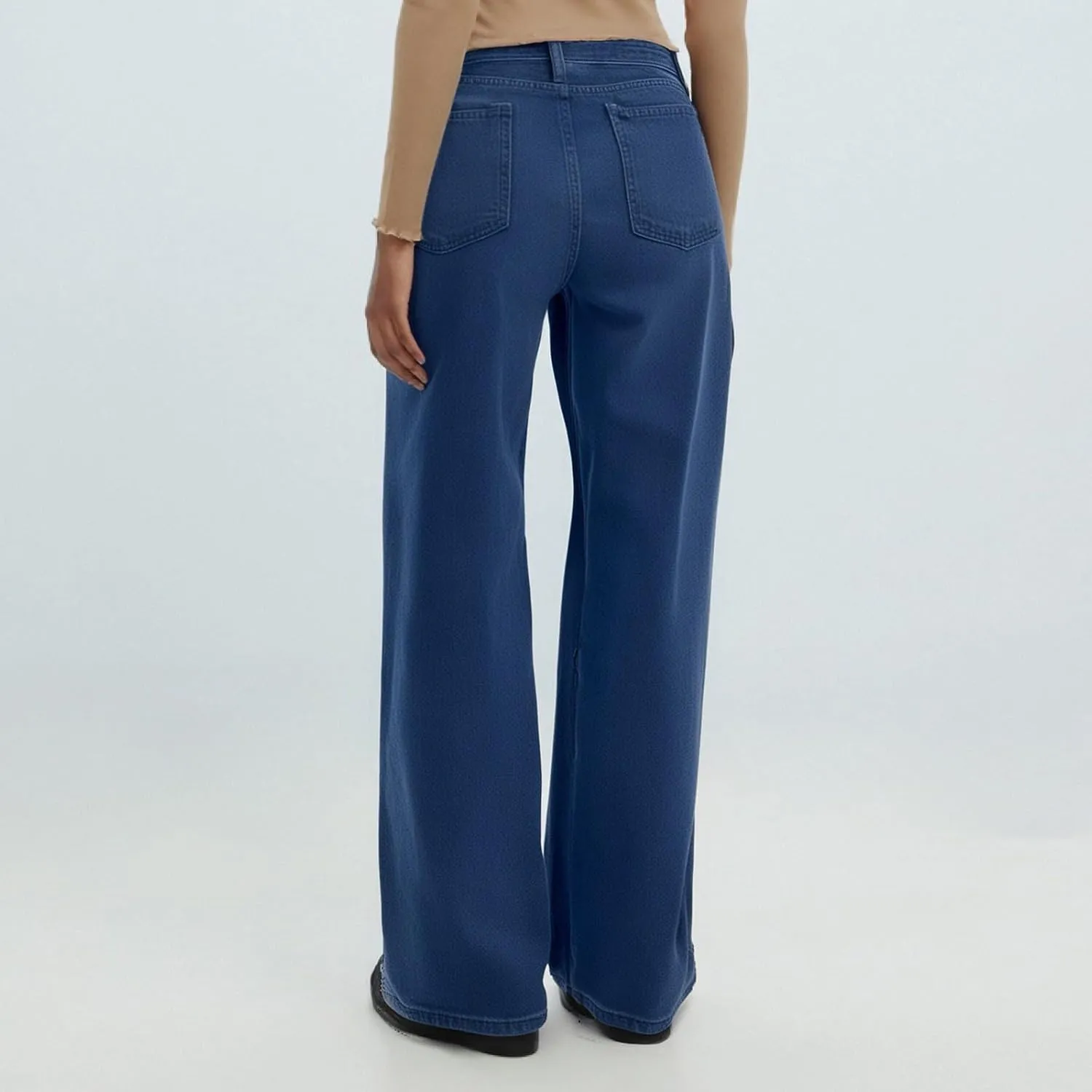 Flare Jeans for Women Vintage Wide Leg Boyfriend Baggy Stretchy High Waisted Denim Pants with Pockets
