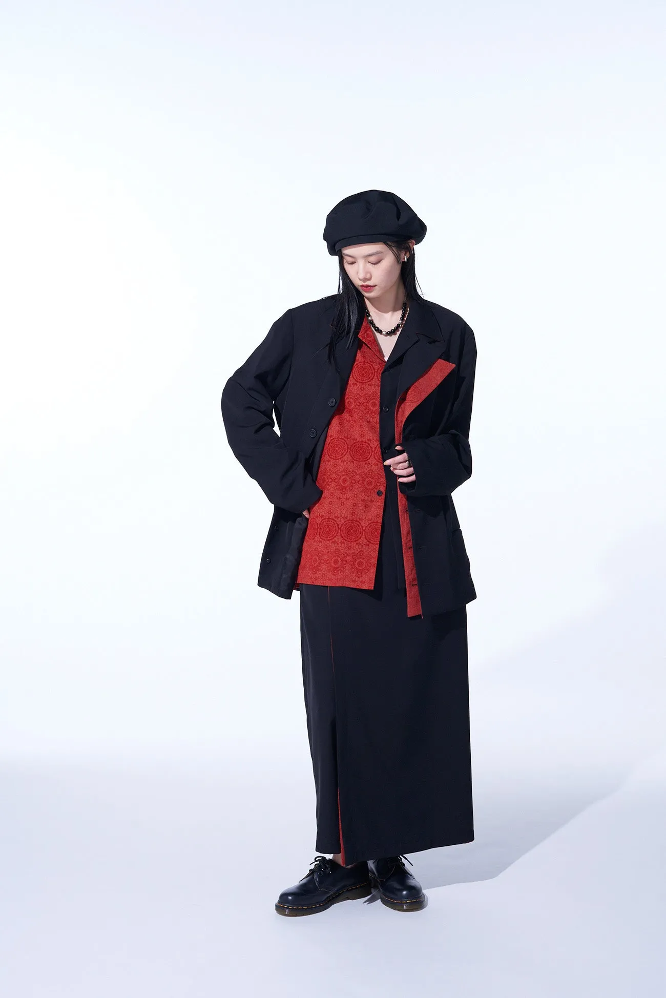 GABARDINE   MURAL LACE FADED FLOCKY LINEN CLOTH 6BS JACKET WITH DOUBLE-TAILORED LEFT FRONT