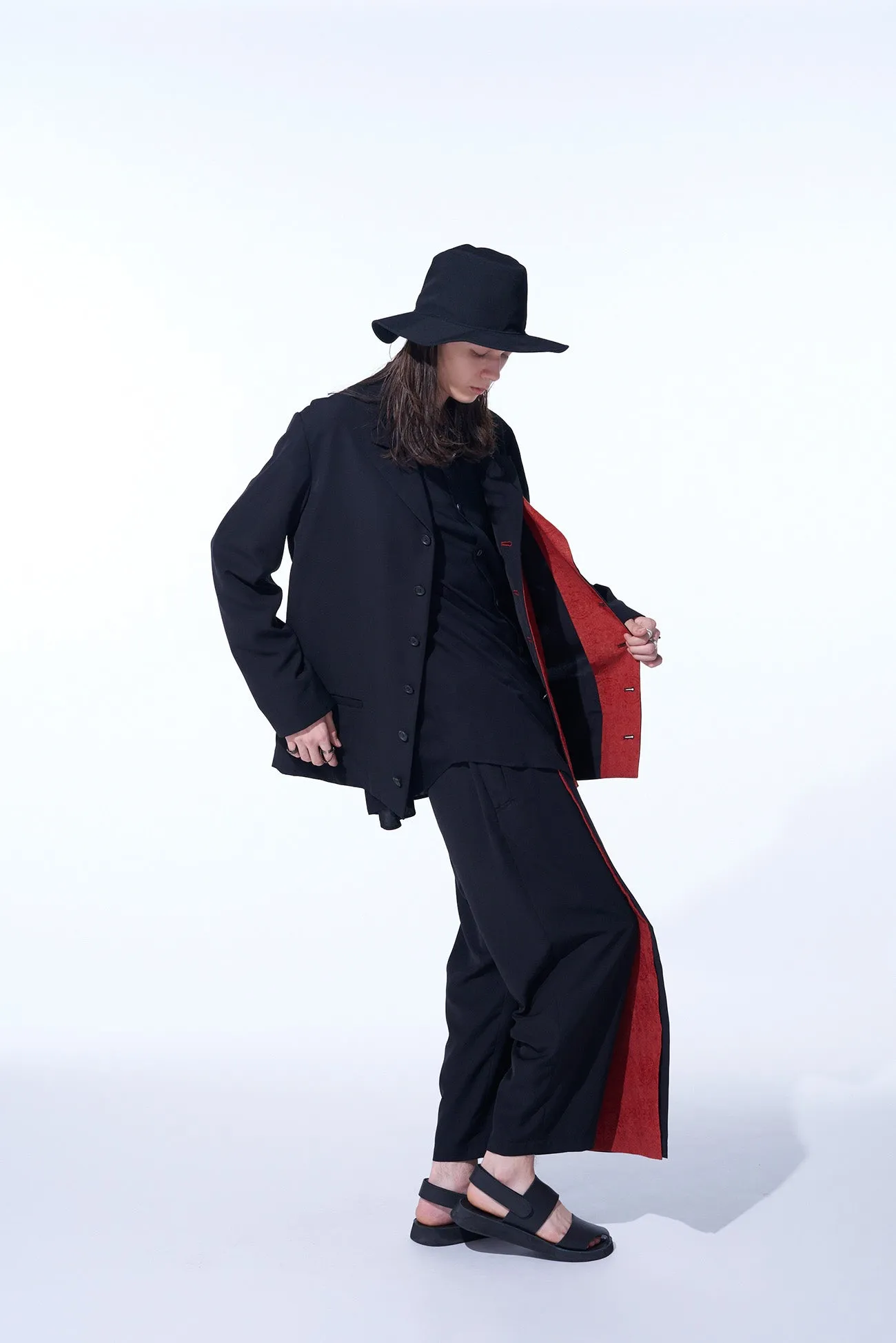 GABARDINE   MURAL LACE FADED FLOCKY LINEN CLOTH 6BS JACKET WITH DOUBLE-TAILORED LEFT FRONT