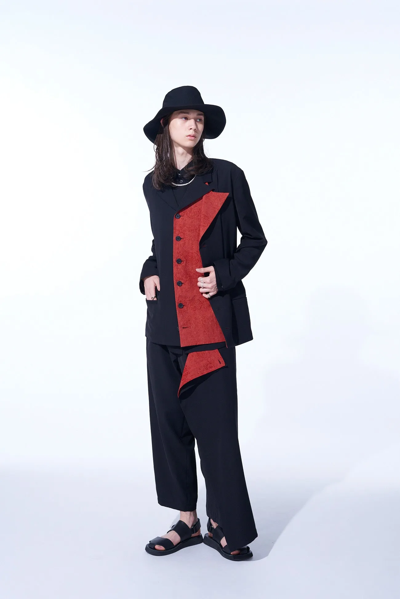 GABARDINE   MURAL LACE FADED FLOCKY LINEN CLOTH 6BS JACKET WITH DOUBLE-TAILORED LEFT FRONT