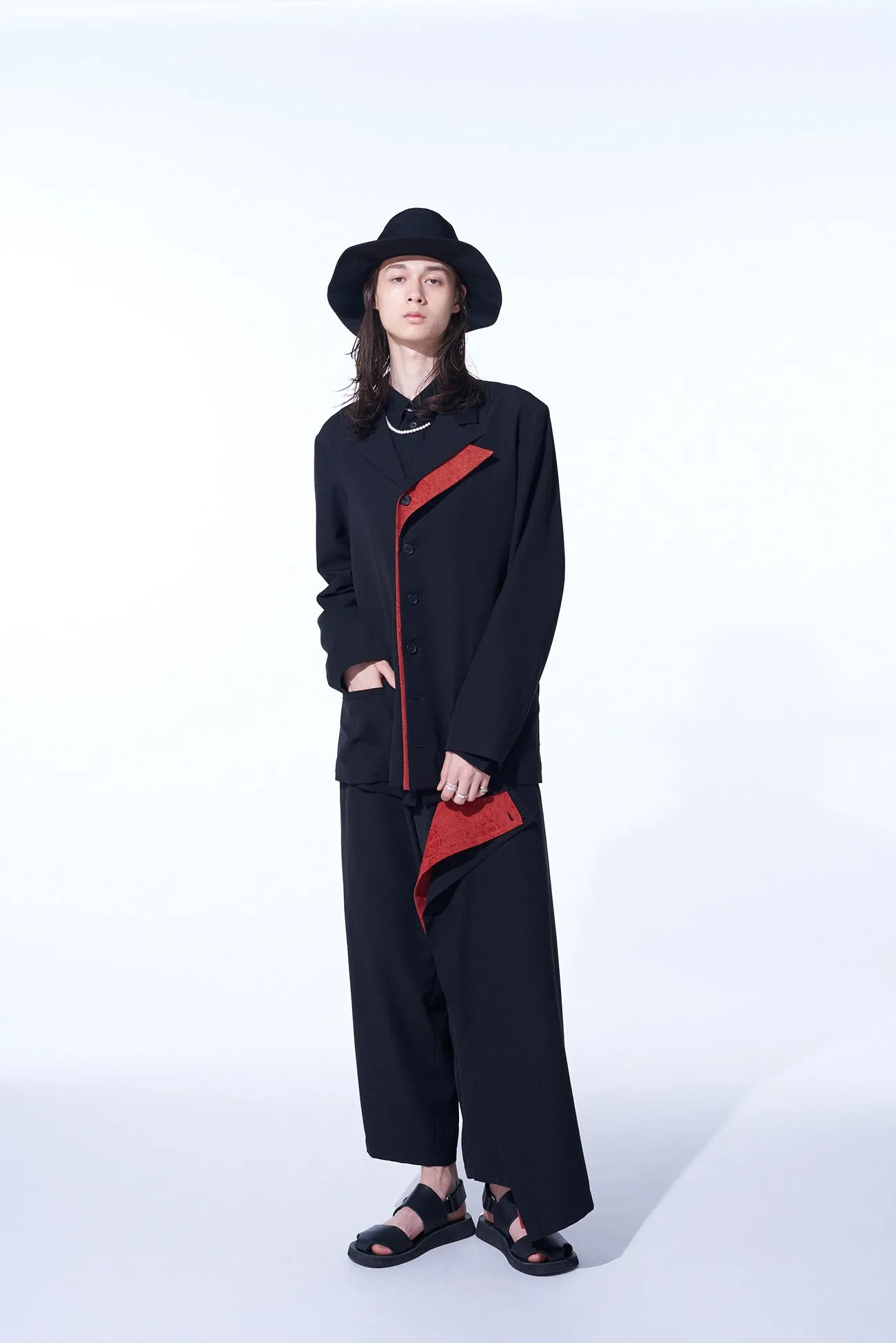 GABARDINE   MURAL LACE FADED FLOCKY LINEN CLOTH 6BS JACKET WITH DOUBLE-TAILORED LEFT FRONT