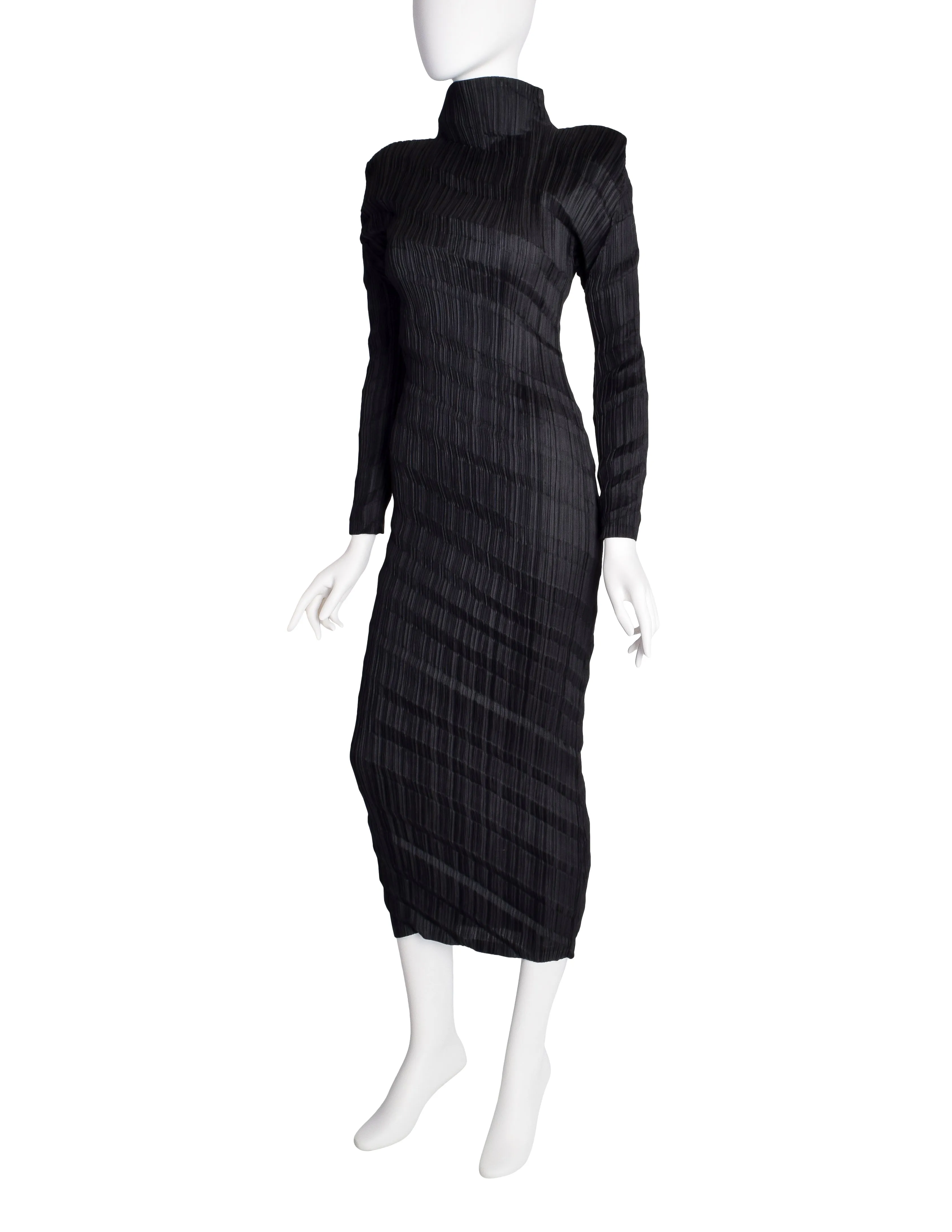 Issey Miyake Vintage Black Accordion Pleated Dress
