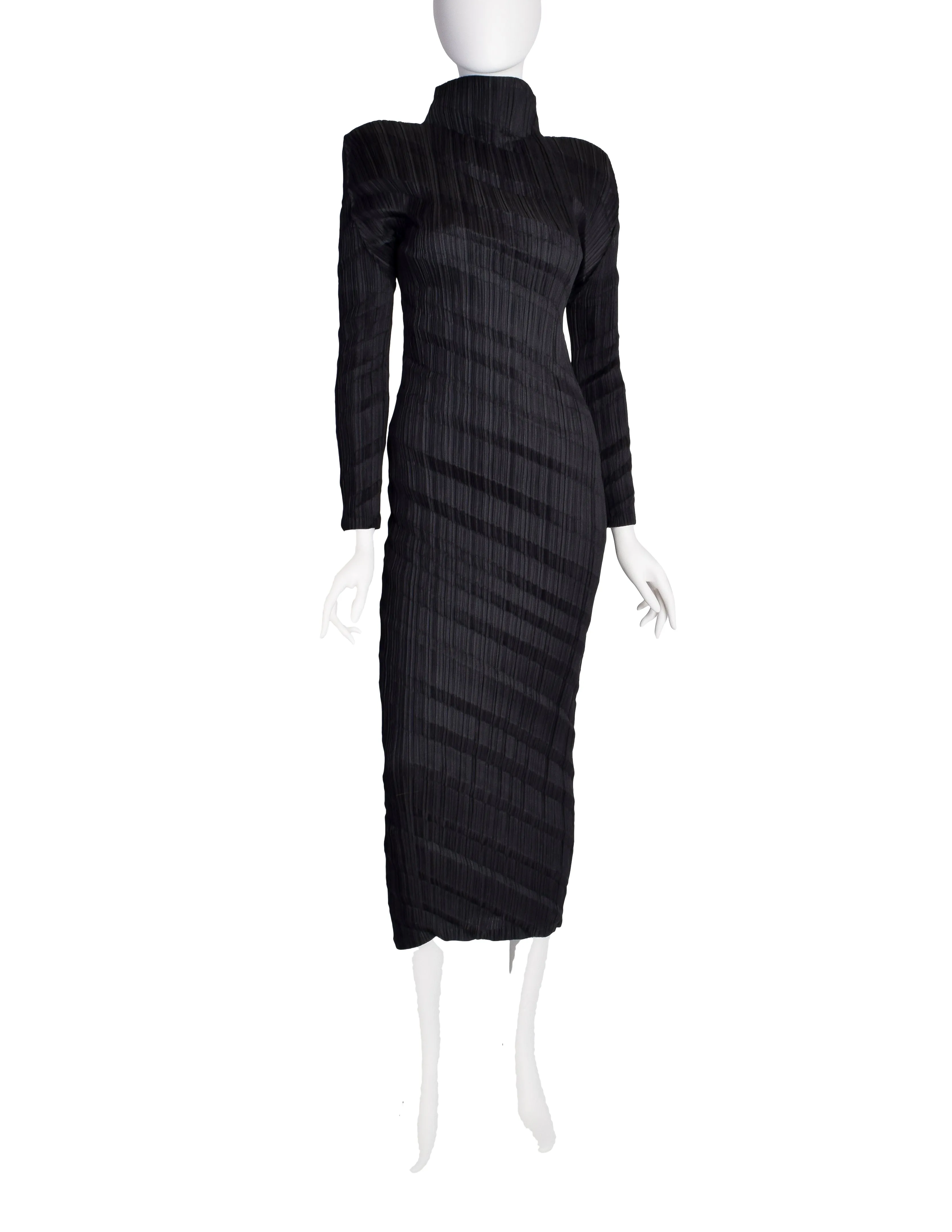 Issey Miyake Vintage Black Accordion Pleated Dress