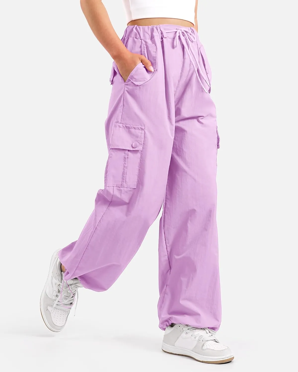 KEREDA Cargo Pants for Girls Parachute Baggy Joggers Pants Kids Clothes with Pockets 6-14Y