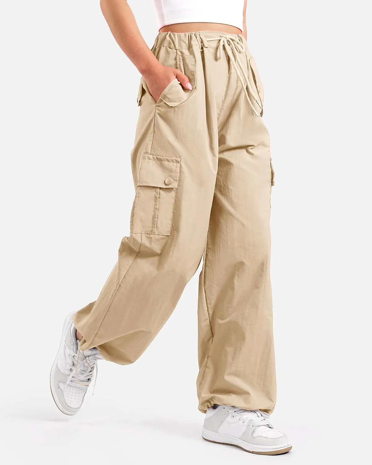 KEREDA Cargo Pants for Girls Parachute Baggy Joggers Pants Kids Clothes with Pockets 6-14Y
