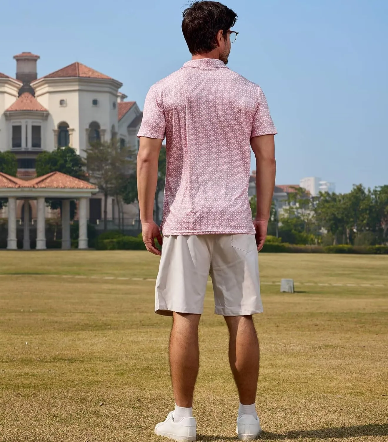 Lexiart Mens Golf Shirt Short Sleeve Dry Fit Print Moisture Wicking Performance Patterns Collared Polo Shirt with Pocket