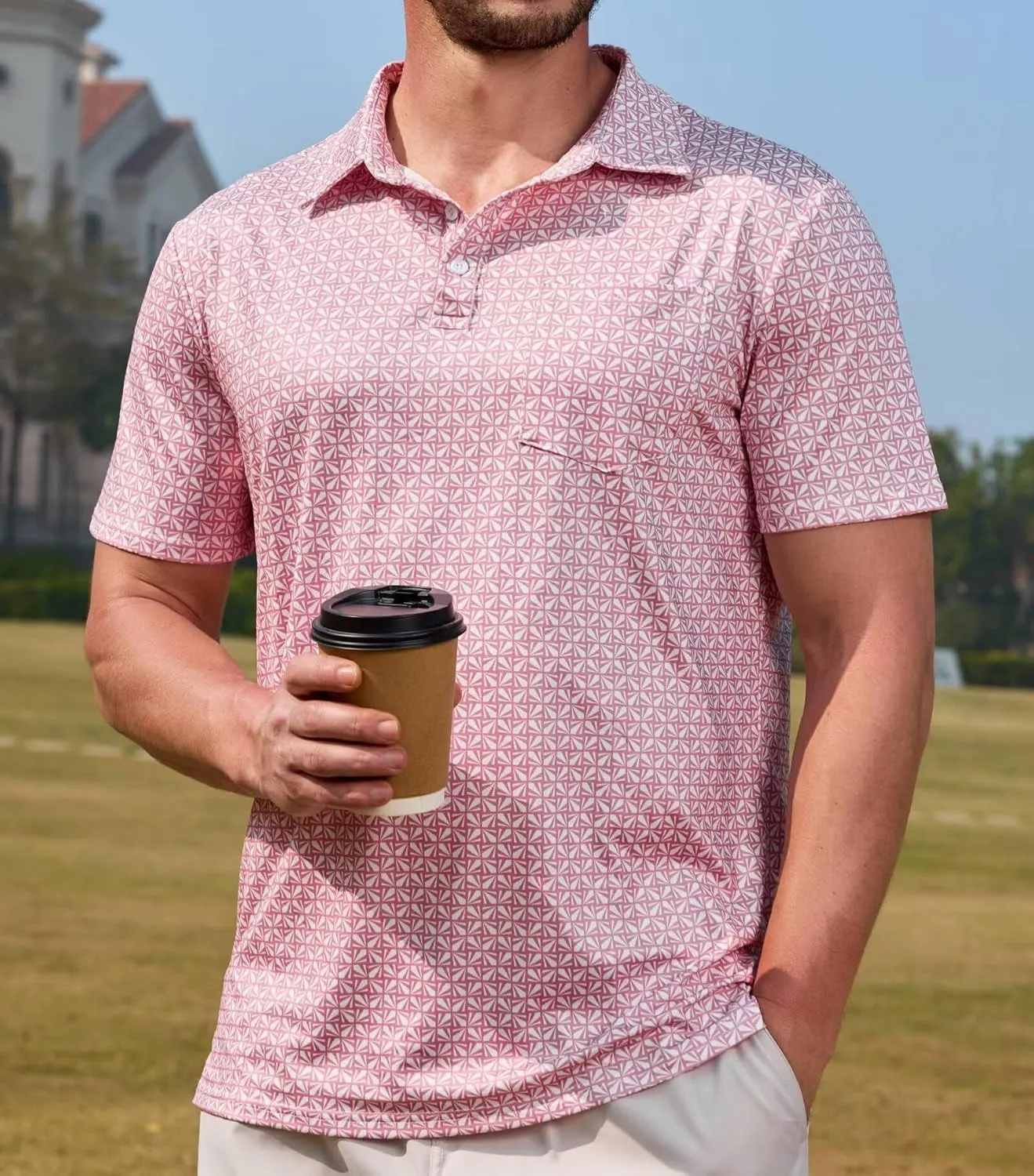 Lexiart Mens Golf Shirt Short Sleeve Dry Fit Print Moisture Wicking Performance Patterns Collared Polo Shirt with Pocket