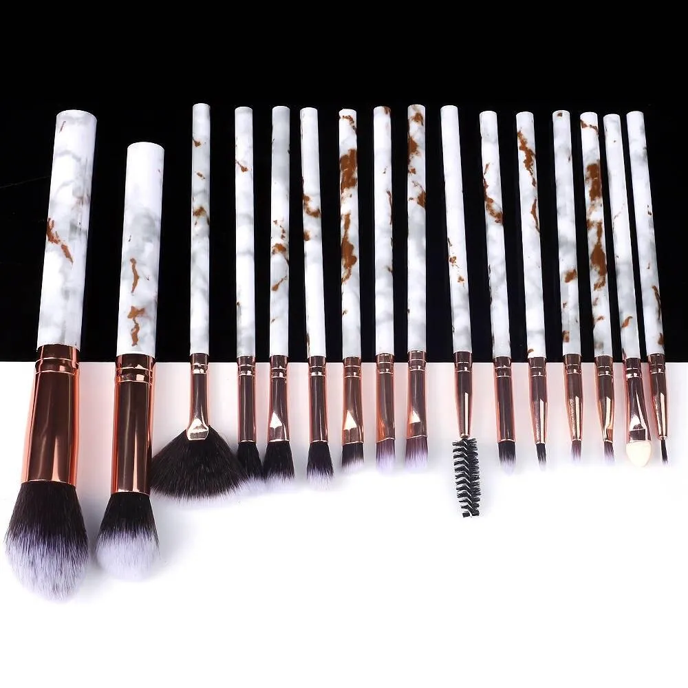 Marble Makeup Natural Wool Fibre Hair Brush Set Kit