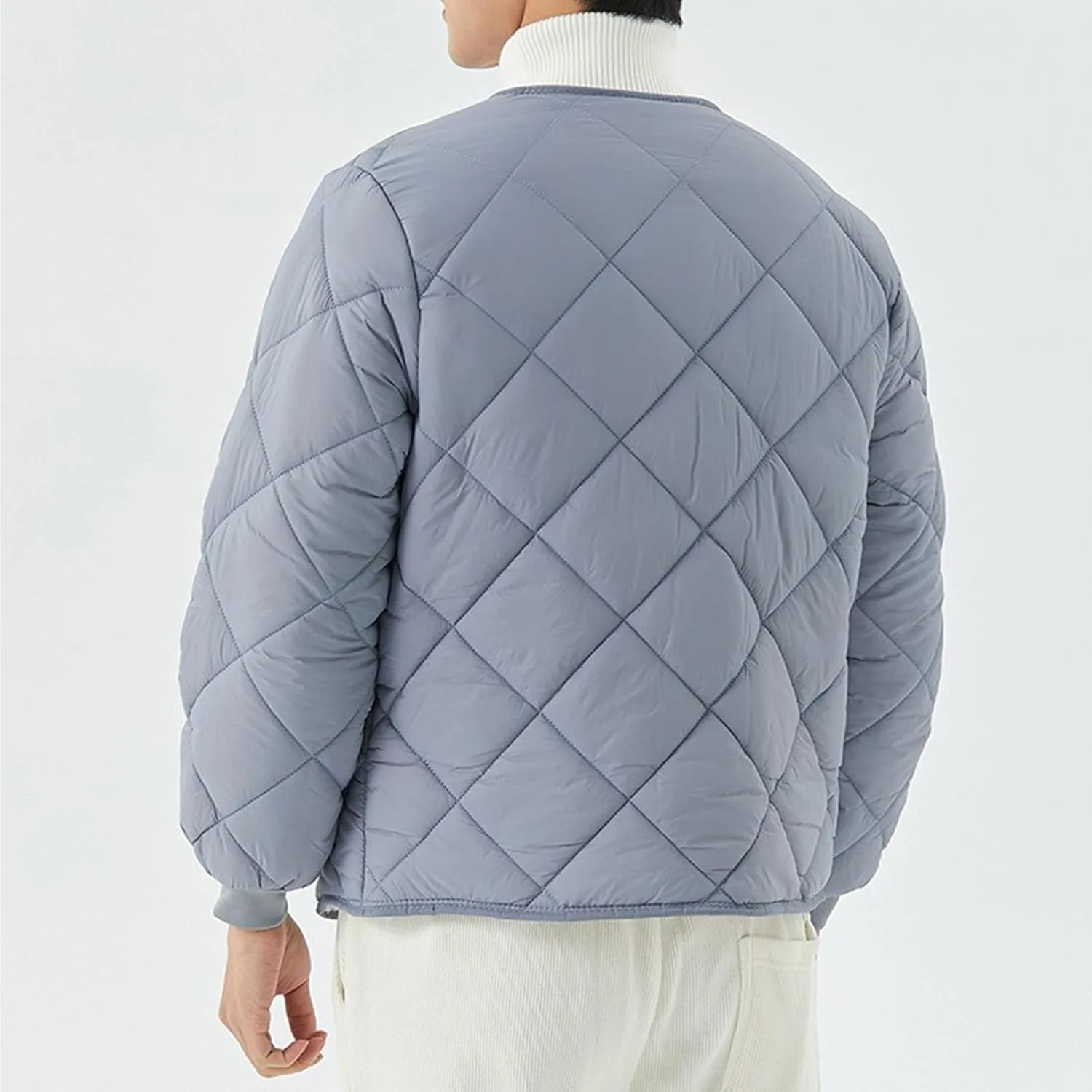 Men's Fleece Lined Quilted Jacket Long Sleeve Buttons Warm Padded Coats Windproof Winter Down Outwear with Pockets