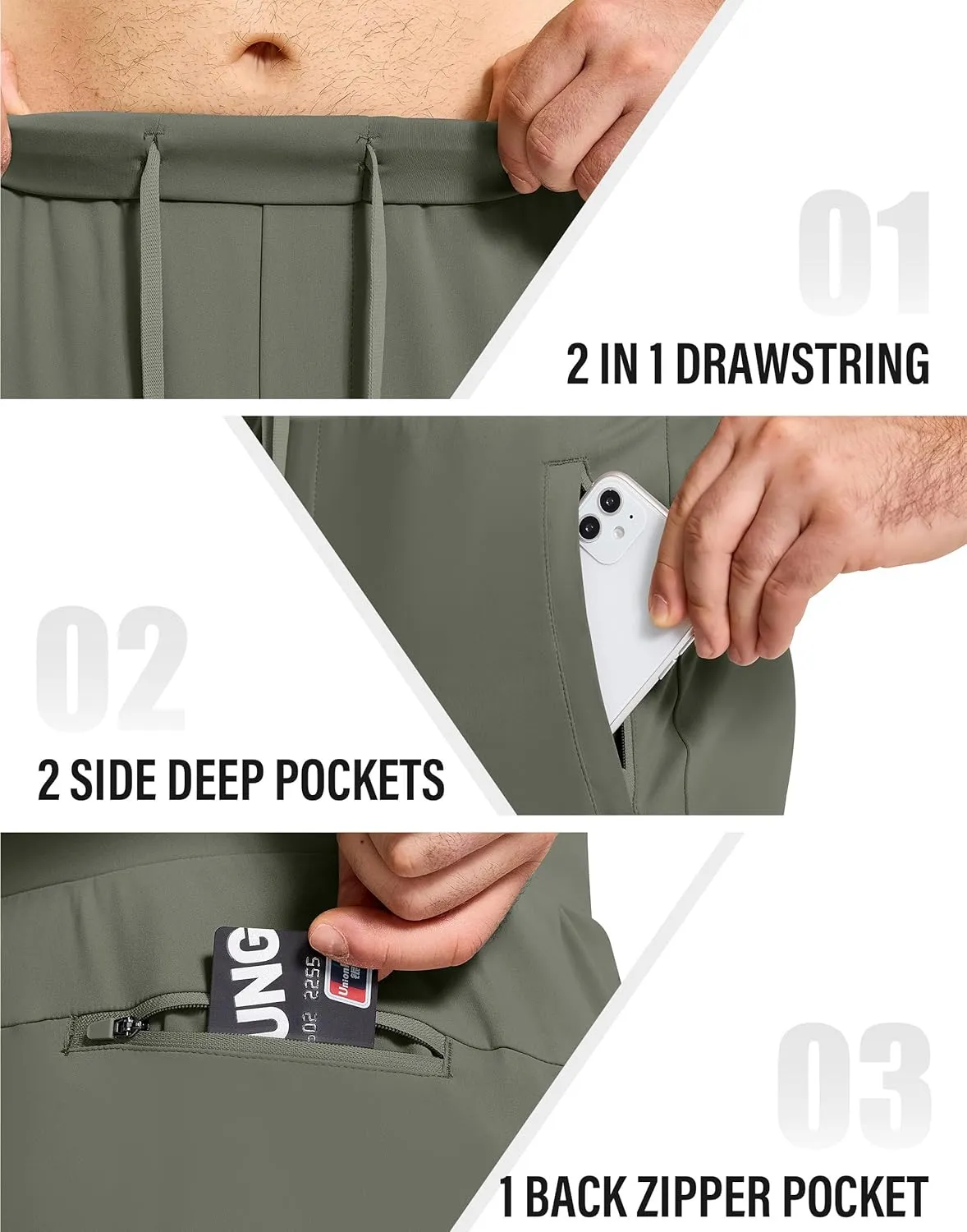 Mens Running Joggers Pants with 3 Pockets Slim Fit Stretch Drawstring Sweatpants for Athletic Traning Track Workout