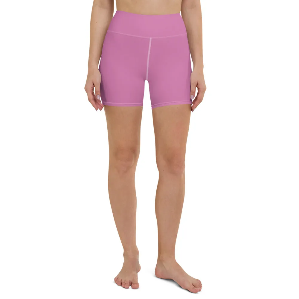 Pink Solid Color Yoga Shorts, Best Pastel Cute Women's Short Gym Tights-Made in USA/EU/MX