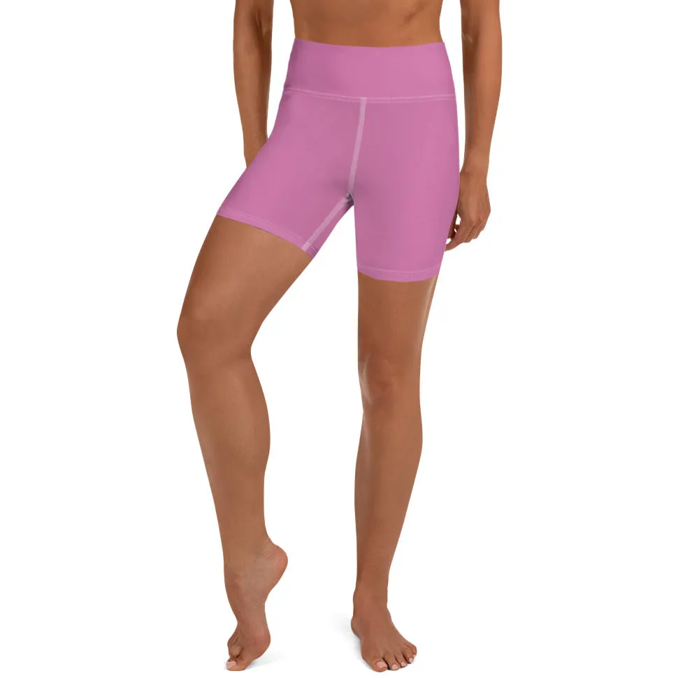 Pink Solid Color Yoga Shorts, Best Pastel Cute Women's Short Gym Tights-Made in USA/EU/MX