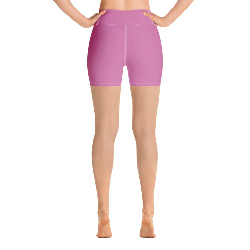 Pink Solid Color Yoga Shorts, Best Pastel Cute Women's Short Gym Tights-Made in USA/EU/MX