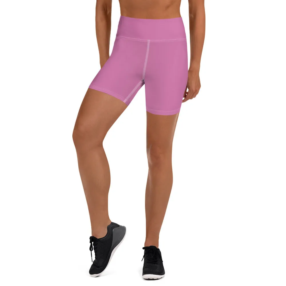 Pink Solid Color Yoga Shorts, Best Pastel Cute Women's Short Gym Tights-Made in USA/EU/MX