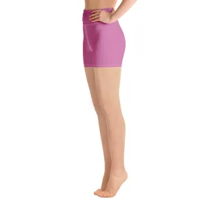 Pink Solid Color Yoga Shorts, Best Pastel Cute Women's Short Gym Tights-Made in USA/EU/MX