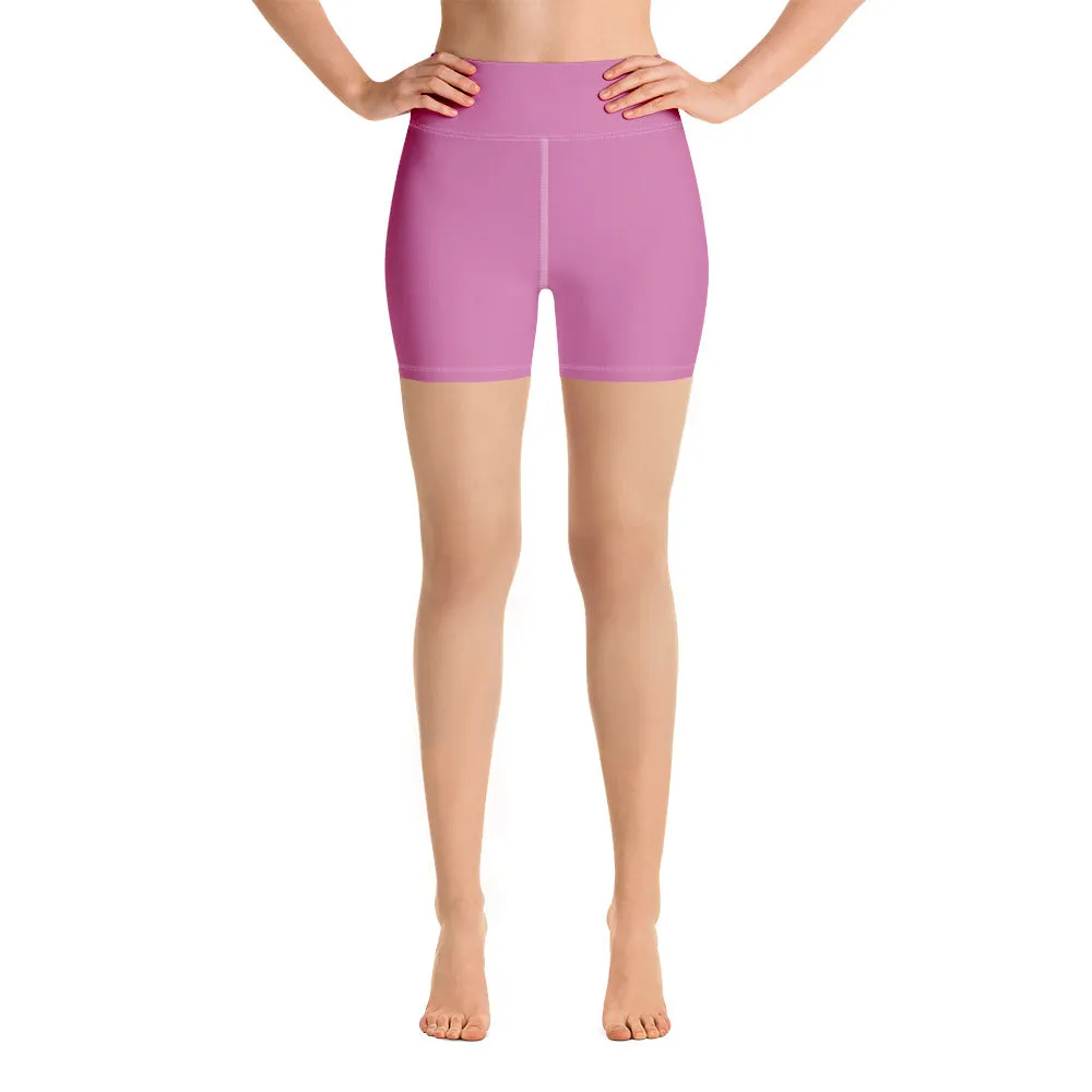 Pink Solid Color Yoga Shorts, Best Pastel Cute Women's Short Gym Tights-Made in USA/EU/MX