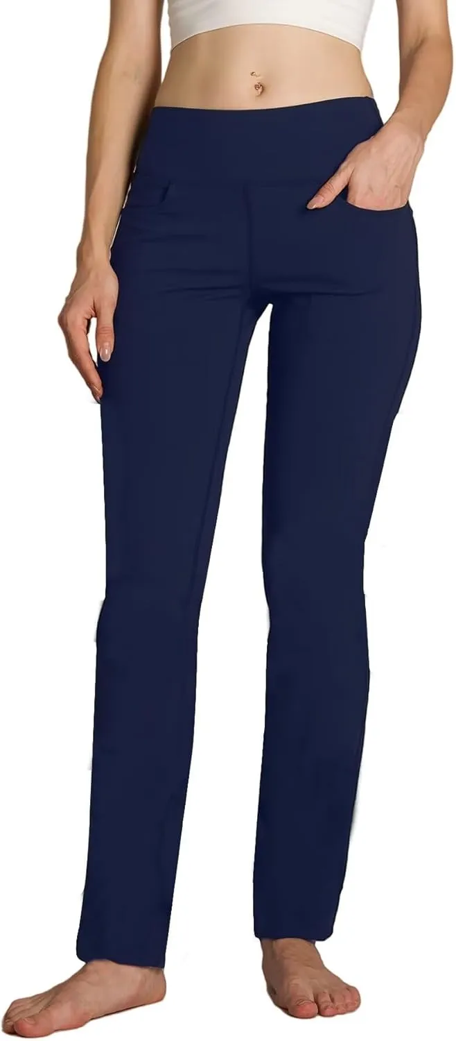 Safort Women's Yoga Pants Straight Leg Yoga Dress Pants 28"/30"/32"/34" Long Tall Inseam Stretch Slacks Pocket for Workout