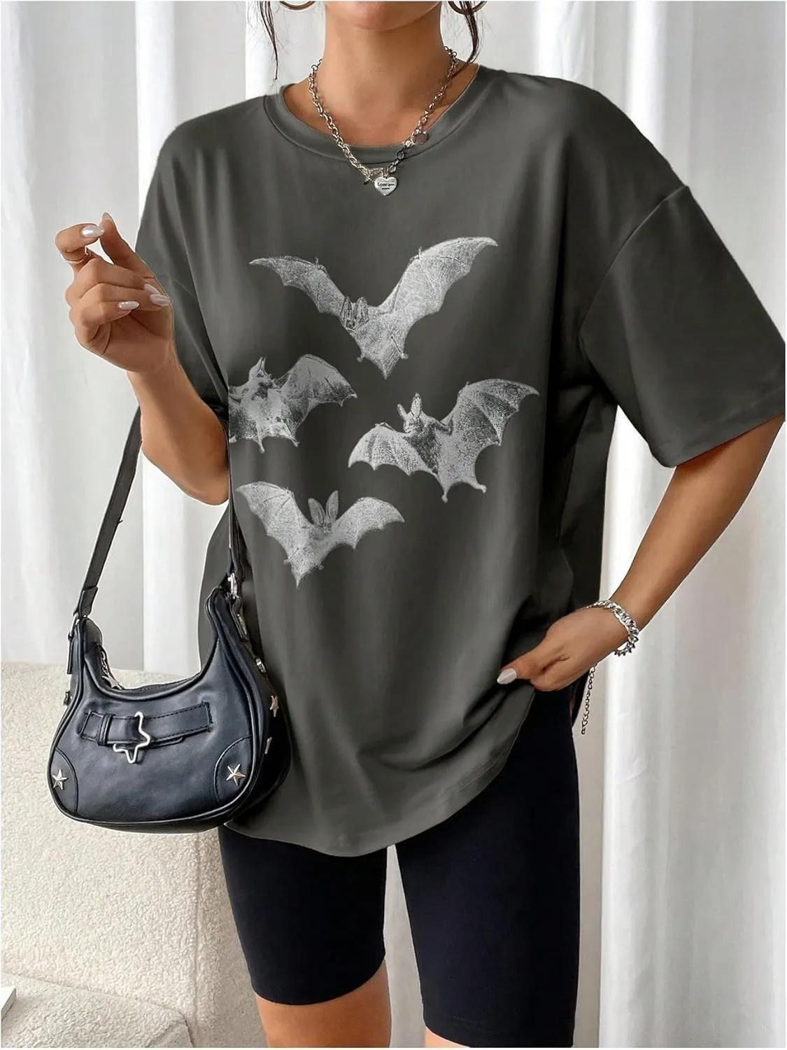 SOLY HUX Women's Oversized Graphic Tees Drop Shoulder Half Sleeve Loose Casual T Shirt Tops