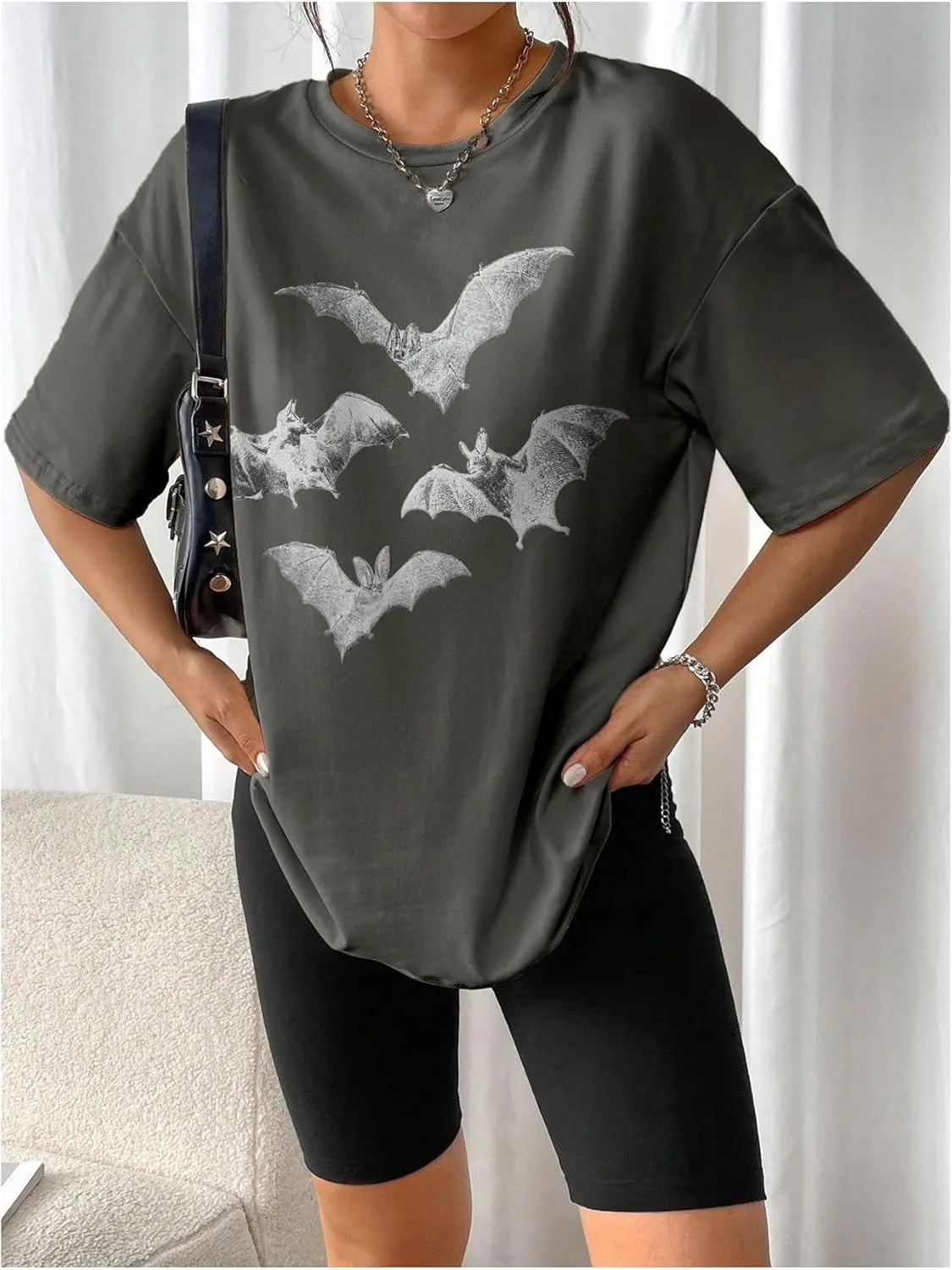 SOLY HUX Women's Oversized Graphic Tees Drop Shoulder Half Sleeve Loose Casual T Shirt Tops