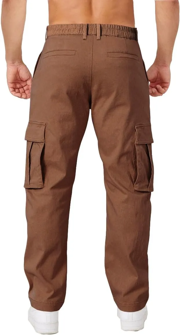 THWEI Cargo Pants for Men Casual Cotton Lightweight Relaxed Fit Stretch Elastic Waist Work Pants