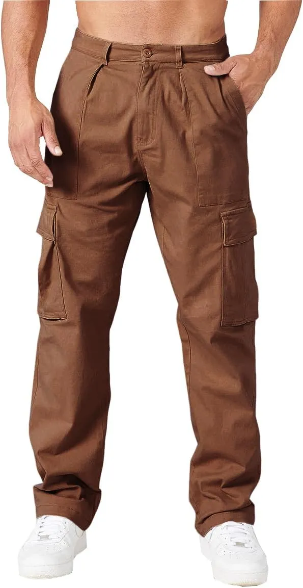 THWEI Cargo Pants for Men Casual Cotton Lightweight Relaxed Fit Stretch Elastic Waist Work Pants