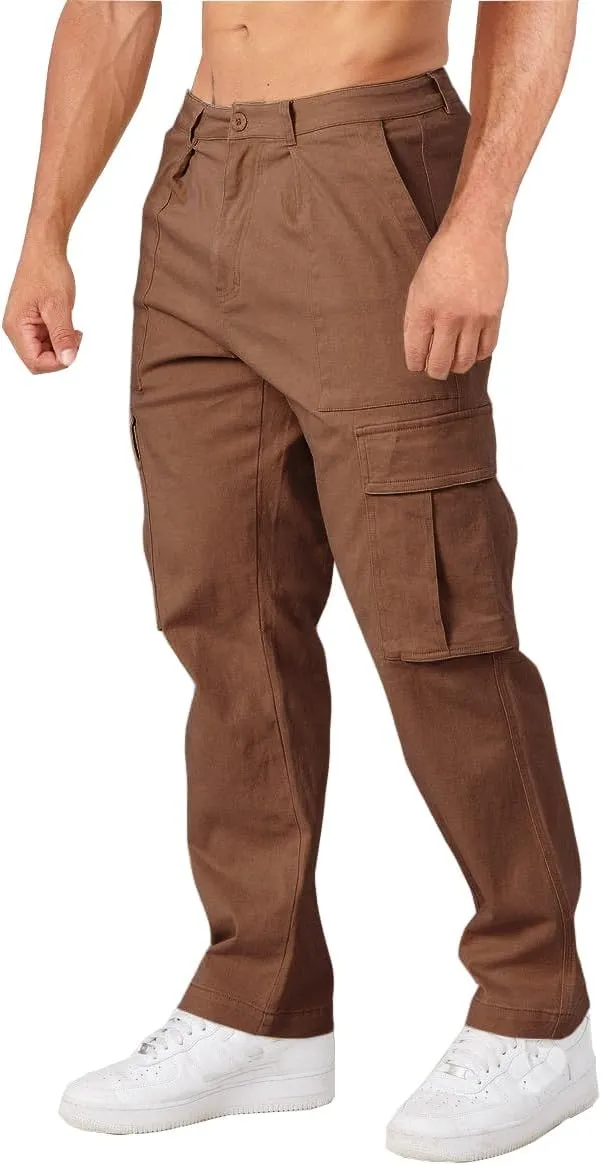 THWEI Cargo Pants for Men Casual Cotton Lightweight Relaxed Fit Stretch Elastic Waist Work Pants