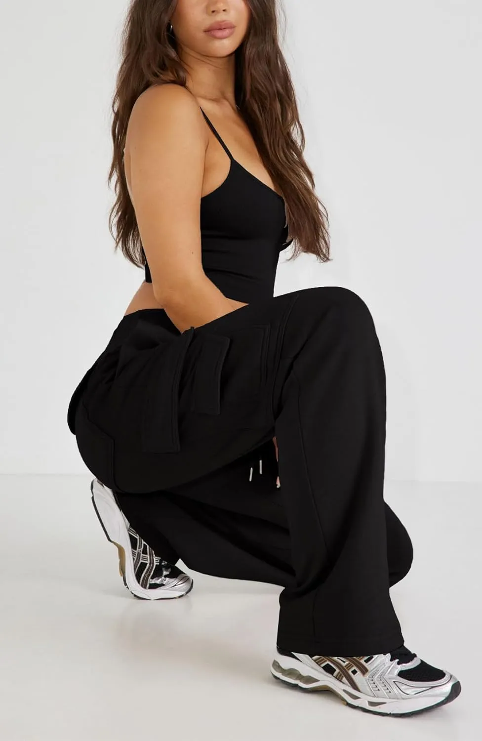 Waitfairy Wide Leg Sweatpants Women Cargo Pants Fleeece High Waisted Baggy Sweatpants for Women Casual Pants with 8 Pockets