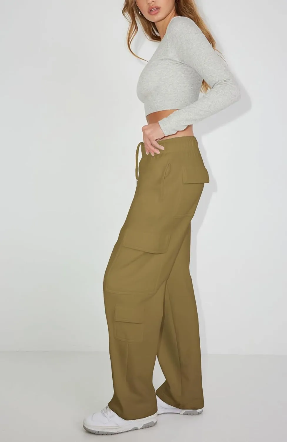 Waitfairy Wide Leg Sweatpants Women Cargo Pants Fleeece High Waisted Baggy Sweatpants for Women Casual Pants with 8 Pockets