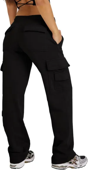 Waitfairy Wide Leg Sweatpants Women Cargo Pants Fleeece High Waisted Baggy Sweatpants for Women Casual Pants with 8 Pockets