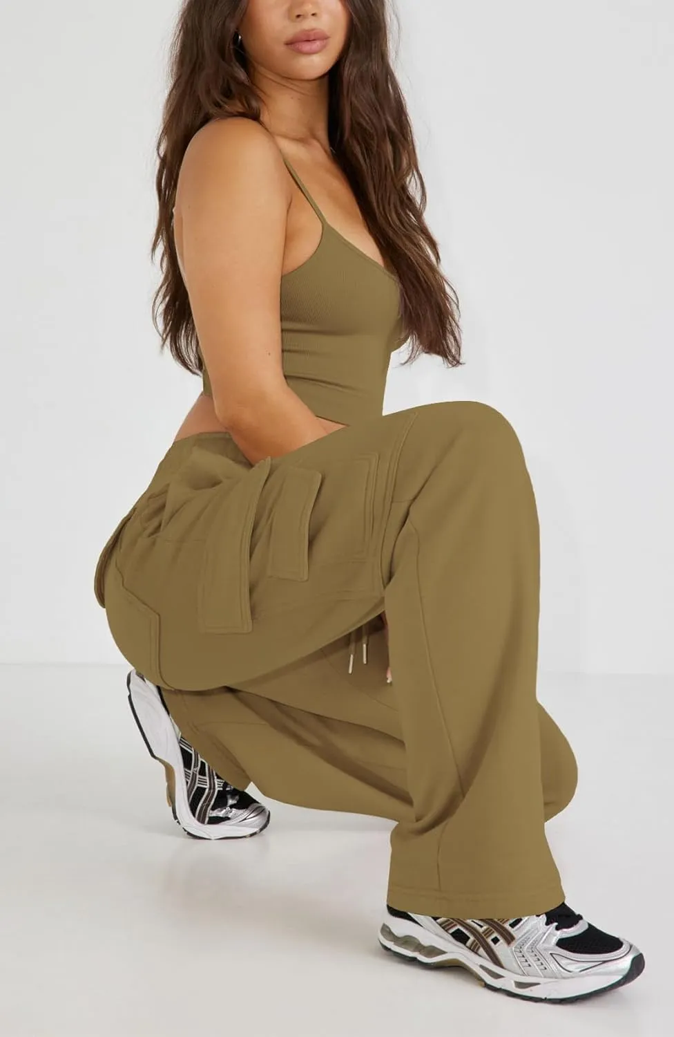 Waitfairy Wide Leg Sweatpants Women Cargo Pants Fleeece High Waisted Baggy Sweatpants for Women Casual Pants with 8 Pockets