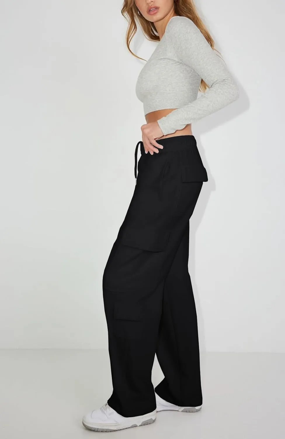 Waitfairy Wide Leg Sweatpants Women Cargo Pants Fleeece High Waisted Baggy Sweatpants for Women Casual Pants with 8 Pockets